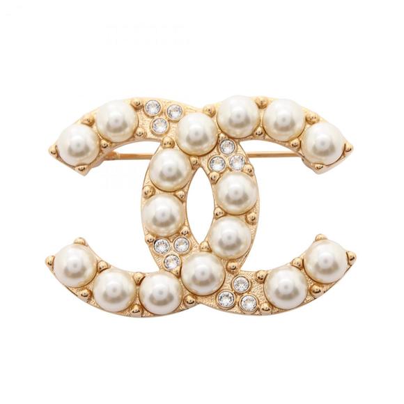 Chanel Coco Mark Brooch, Gold Plated, with Faux Pearl and Rhinestones, Women's, - Picture 1 of 3